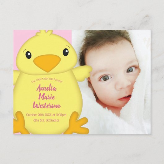 Chick Baby shower Roze Briefkaart (Voorkant)