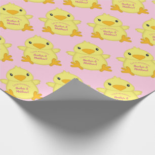 Chick Baby shower Roze Cadeaupapier