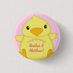 Chick Baby shower Roze Ronde Button 3,2 Cm