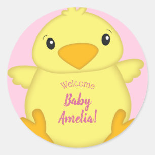 Chick Baby shower Roze Ronde Sticker