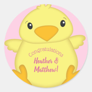 Chick Baby shower Roze Ronde Sticker
