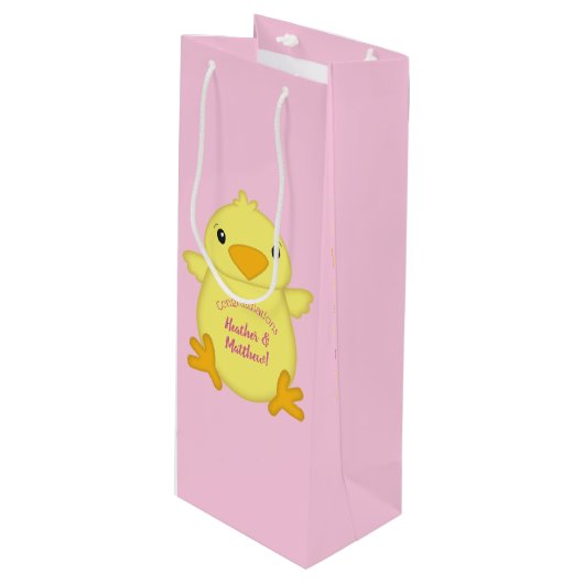 Chick Baby shower Roze Wijn Cadeautas (Voorkant Gekanteld)