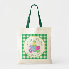 Chick Colored Eggs Green Check Happy Easter Hunt Tote Bag