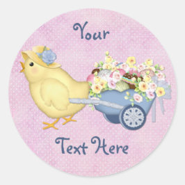 Chick en Winkelwagen Ronde Sticker