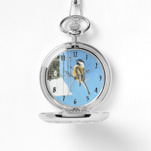 Chickade op Feeder - Originele Wild Bird Art Horloge