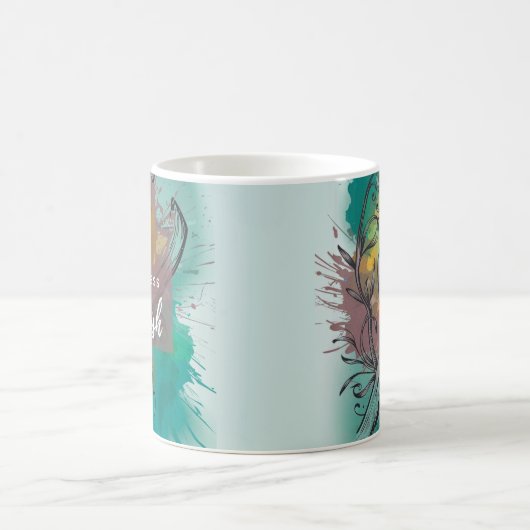 Chickadee Abstrait à l'aquarelle - Mug Turquoise (Centre)