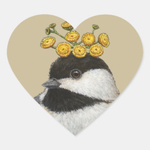chickadee avec des autocollants de coeur de tansy