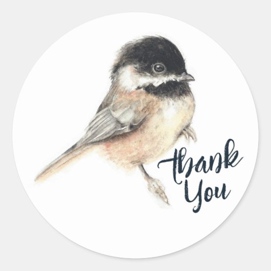 Chickadee Bird Art Dank je Ronde Sticker (Voorkant)