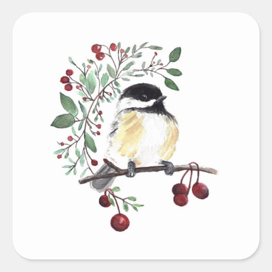 Chickadee Bird Art Vierkante Sticker (Voorkant)
