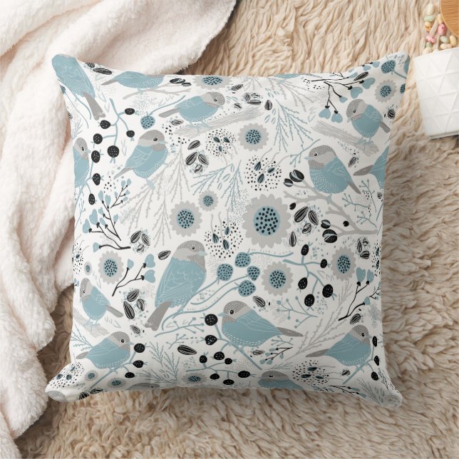 Chickadee Bird Blue Gray Pattern Kussen (Deken)