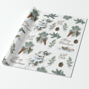 Chickadee Bird Evergreen kerst French Cadeaupapier