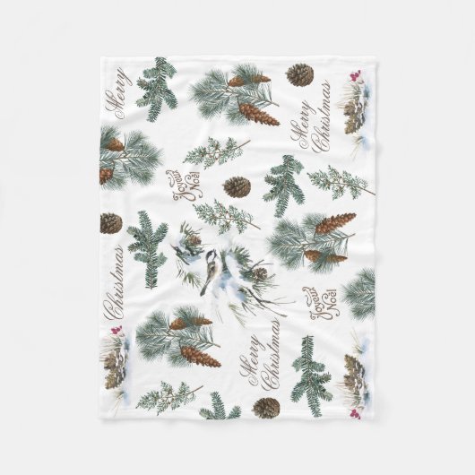 Chickadee Bird Evergreen kerst French Fleece Deken (Voorkant)