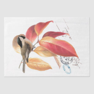 Chickadee Bird French Script Autumn Leaf Decoupage Tissuepapier