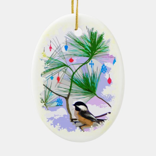 Chickadee Bird in Kerstboom Ornament (Achterkant)