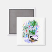 Chickadee Bird in Tree Magnet Magneet (Voorkant / Achterkant)