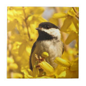 Chickadee Bird in Yellow Flowers Ceramic Tile Tegeltje (Voorkant)