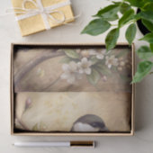Chickadee Bird on a Branch with White Blossoms Tissuepapier (Geschenk)