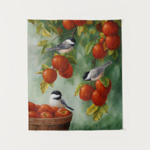 Chickadee Birds Apple Harvest Wandkleed