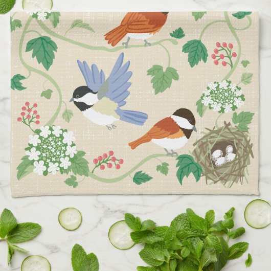 Chickadee Birds Chanson Serviette de cuisine (Plié)