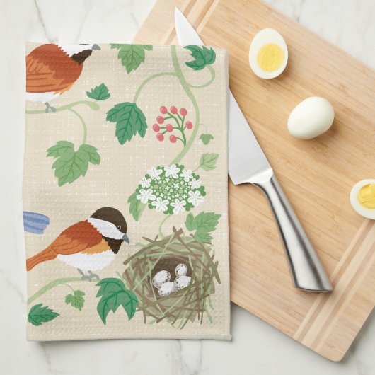 Chickadee Birds Chanson Serviette de cuisine (Quart Plié)