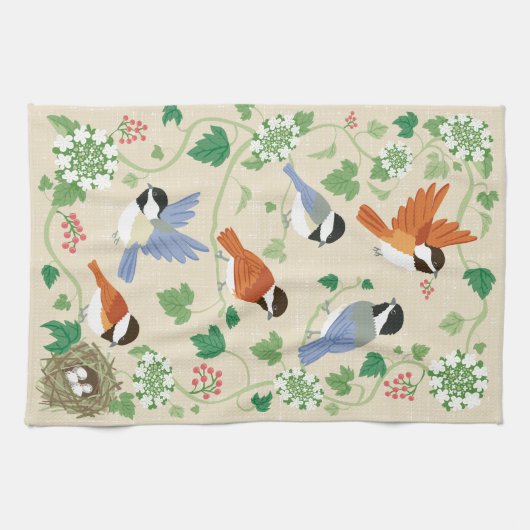 Chickadee Birds Chanson Serviette de cuisine (Horizontal)