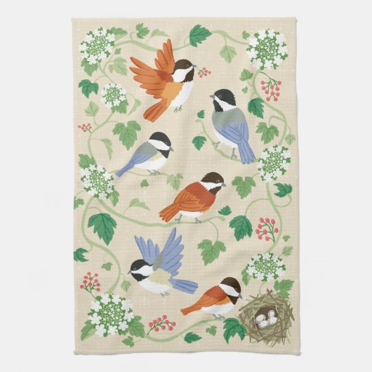 Chickadee Birds Chanson Serviette de cuisine (Vertical)