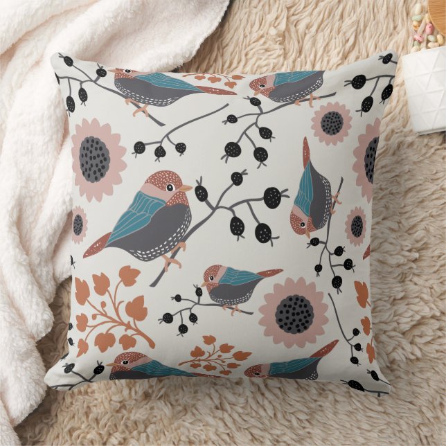 Chickadee Birds Pink Blauwgroen Pattern Kussen (Deken)