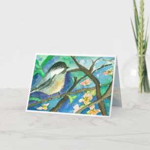 Chickadee Birds Watercolor Painting Happy Birthday Kaart