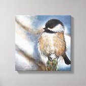 Chickadee Black Capped Bird Winter Art Canvas Afdruk (Voorkant)