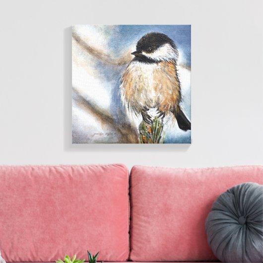 Chickadee Black Capped Bird Winter Art Canvas Afdruk (Insitu (Woonkamer))