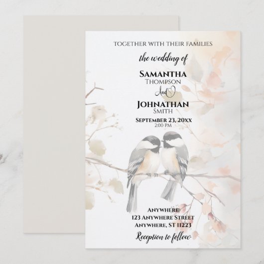 Chickadee bruiloft kaart (Voorkant / Achterkant)