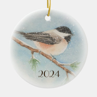 Chickadee Dated Kerstversier Keramisch Ornament