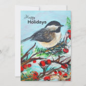 Chickadee d'hiver avec Berries Carte de vacances (Devant)