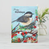 Chickadee d'hiver avec Berries Carte de vacances (Debout devant)