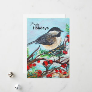 Chickadee d'hiver avec Berries Carte de vacances