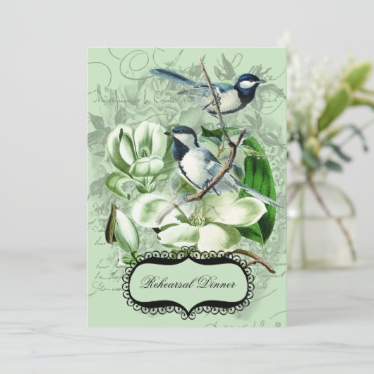 Chickadee en Magnolia Rehearsal Dinner Invitation Kaart (Staand voorkant)