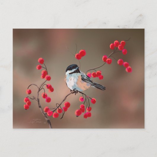 CHICKADEE EN RED BERRIES VAN SHARON SHARPE BRIEFKAART (Voorkant)