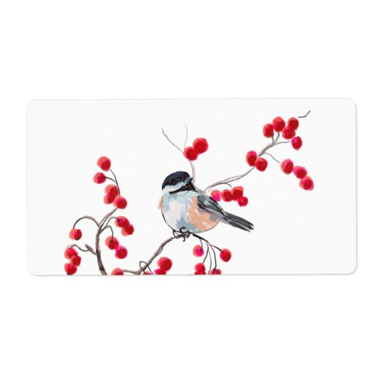 CHICKADEE EN RED BERRIES VAN SHARON SHARPE ETIKET (Voorkant)