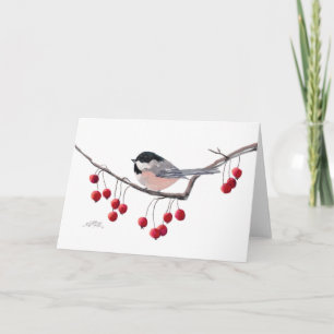 CHICKADEE EN RED BERRIES VAN SHARON SHARPE FEESTDAGEN KAART