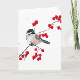 CHICKADEE EN RED BERRIES VAN SHARON SHARPE FEESTDAGEN KAART
