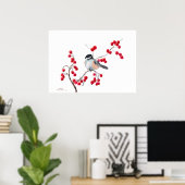 CHICKADEE EN RED BERRIES VAN SHARON SHARPE POSTER (Thuiskantoor)