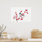 CHICKADEE EN RED BERRIES VAN SHARON SHARPE POSTER (Keuken)