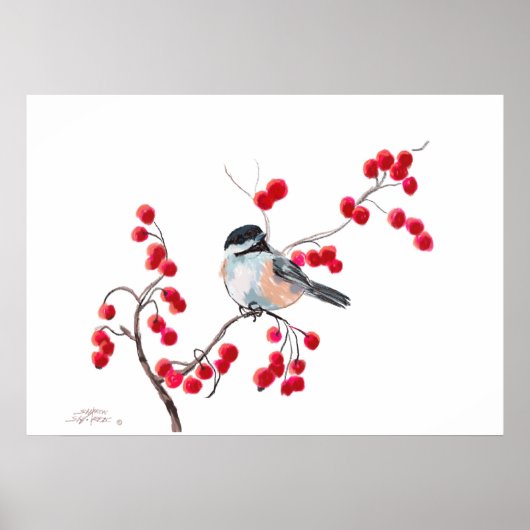 CHICKADEE EN RED BERRIES VAN SHARON SHARPE POSTER (Voorkant)