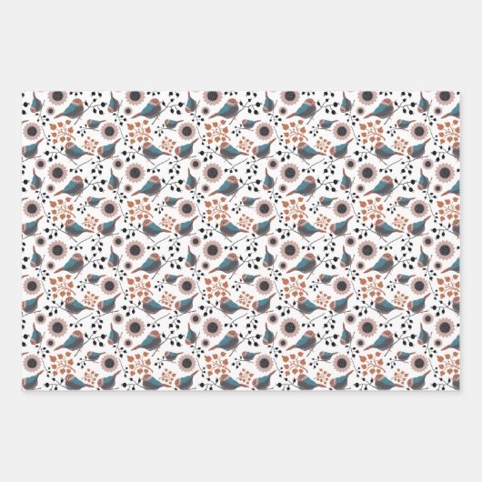 Chickadee Floral Pattern Mauve Blue Rust Inpakpapier Vel (Voorkant)