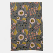 Chickadee Gold Pink Black Berries Flowers Pattern Theedoek (Verticaal)