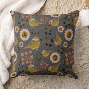 Chickadee Gold Pink Black Pattern Kussen