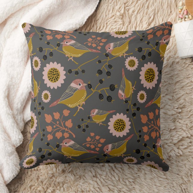Chickadee Gold Pink Black Pattern Kussen (Deken)