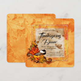 Chickadee & Golden Autumn Leaves Thanksgiving Kaart