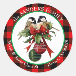  Chickadee Holly-adres voor kerstmis Ronde Sticker