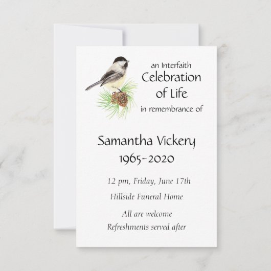 Chickadee Invitation du service Memorial (Dos)